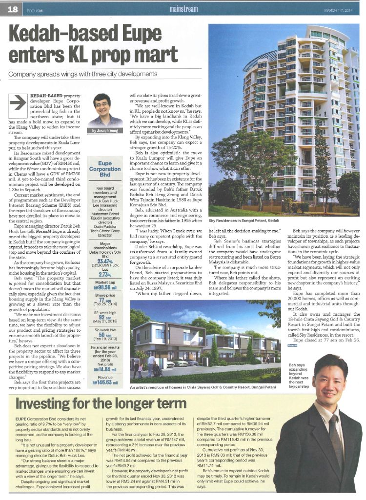 Malaysia Business: Kedah-based Eupe enters KL property market