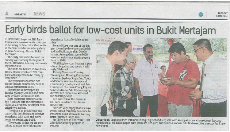The Star: Early birds ballot for low-cost units in Bukit Mertajam