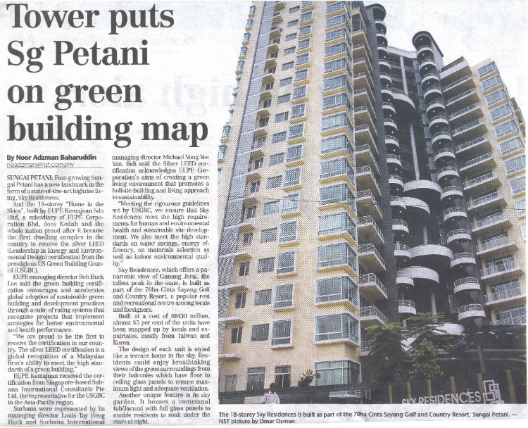 New Straits Times: Tower puts Sg Petani on green building map