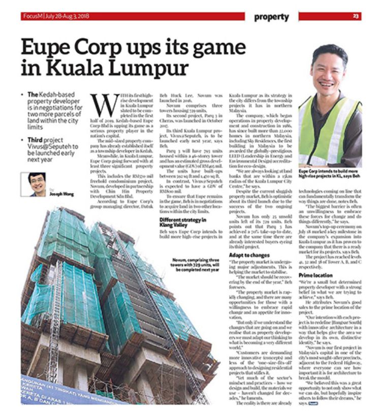 Focus: Eupe Corp ups its game in Kuala Lumpur